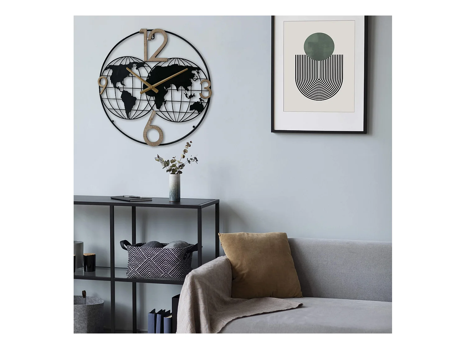Orologio a Muro con Mappamondo in Metallo Stile Moderno