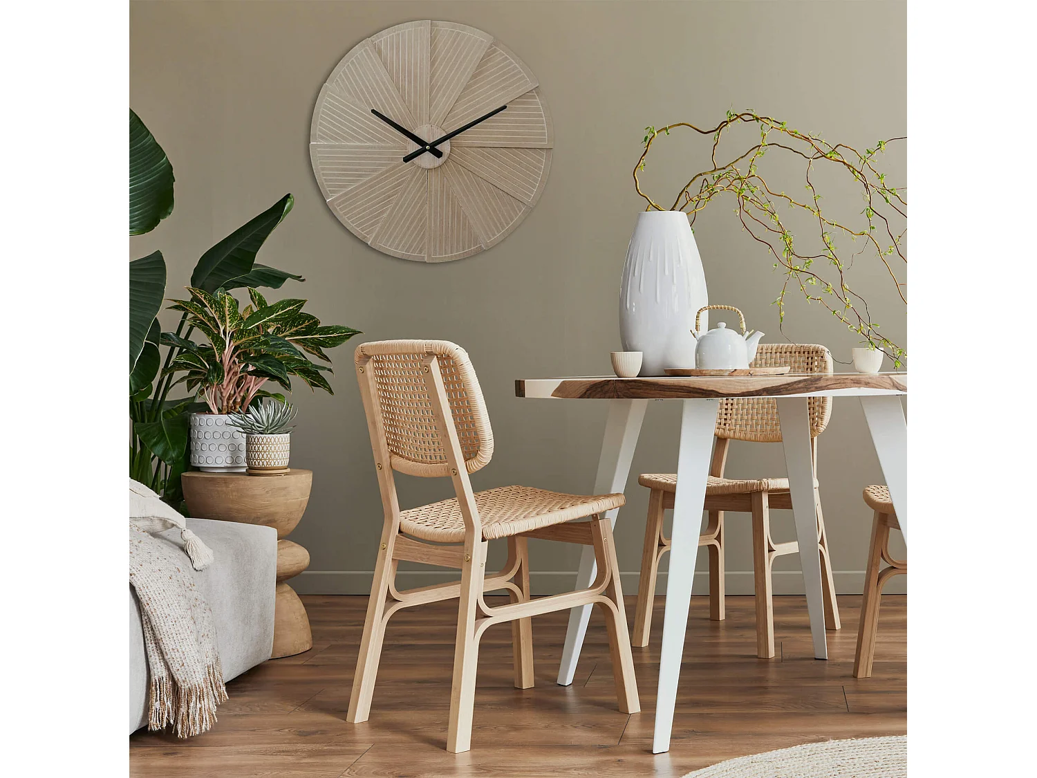 Relógio de Parede Boho Chic Bege Decoração para Casa