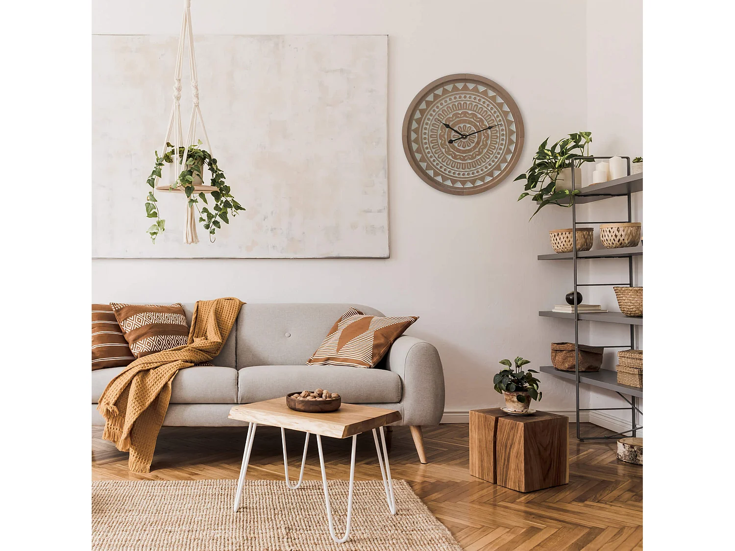 Reloj de Pared Grande Marrón de Estilo Étnico en MDF