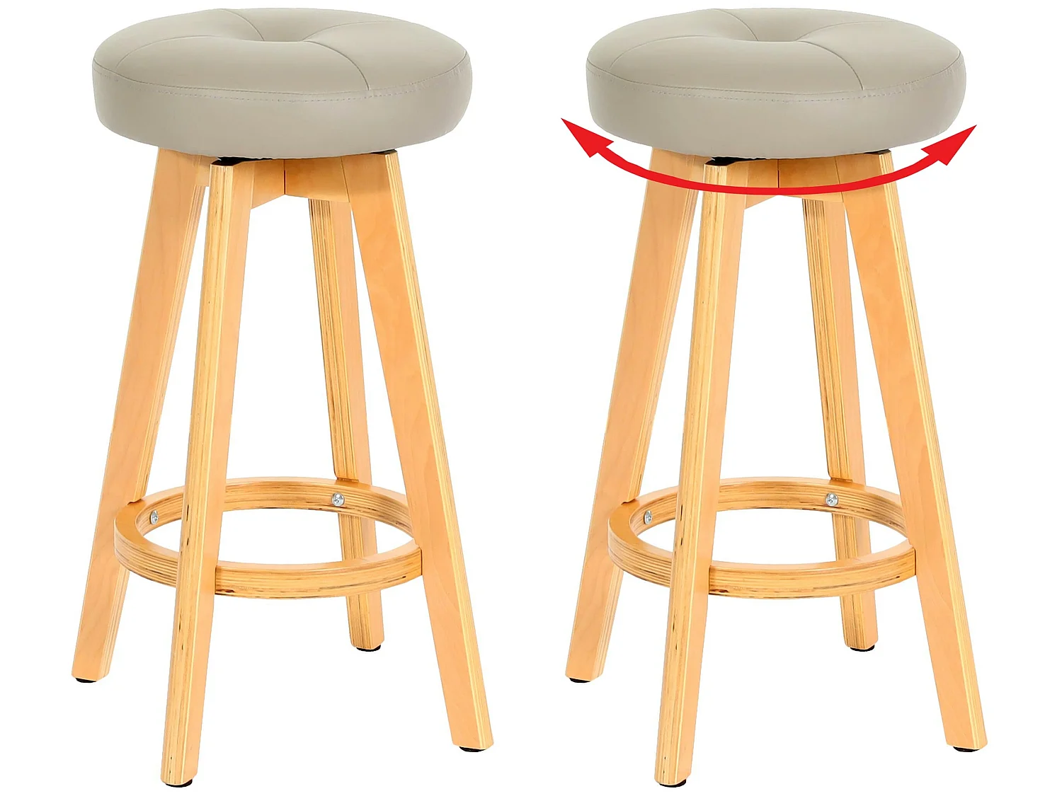 Tabouret de bar Boras (lot de 2) pivotant,  taupe, pieds clairs