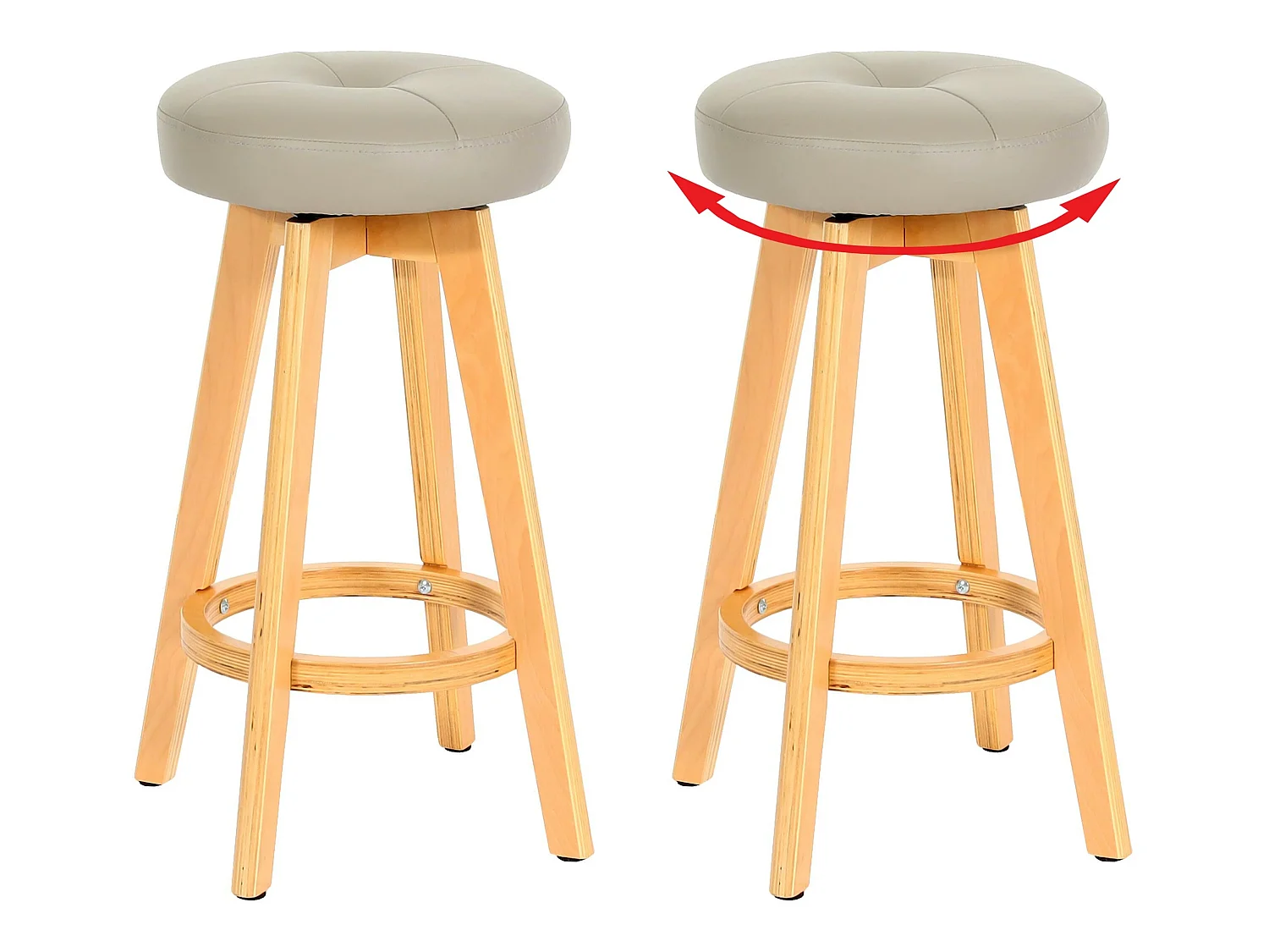 Tabouret de bar Boras (lot de 2) pivotant,  taupe, pieds clairs