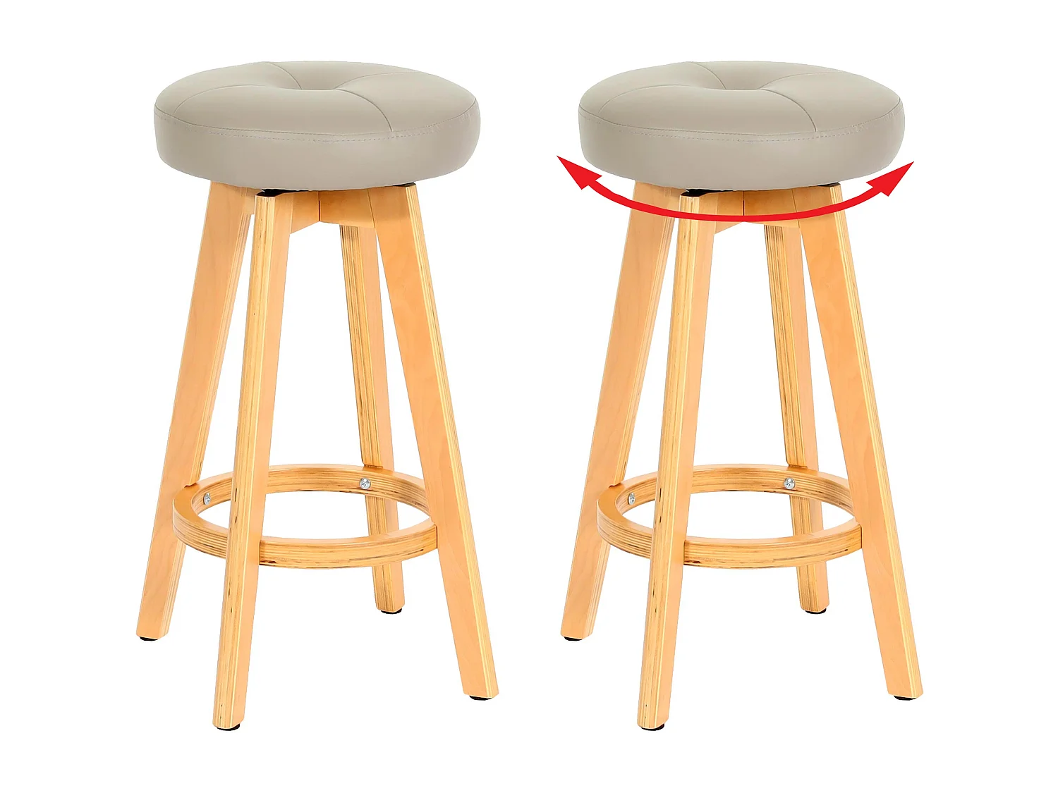 Tabouret de bar Boras (lot de 2) pivotant,  taupe, pieds clairs