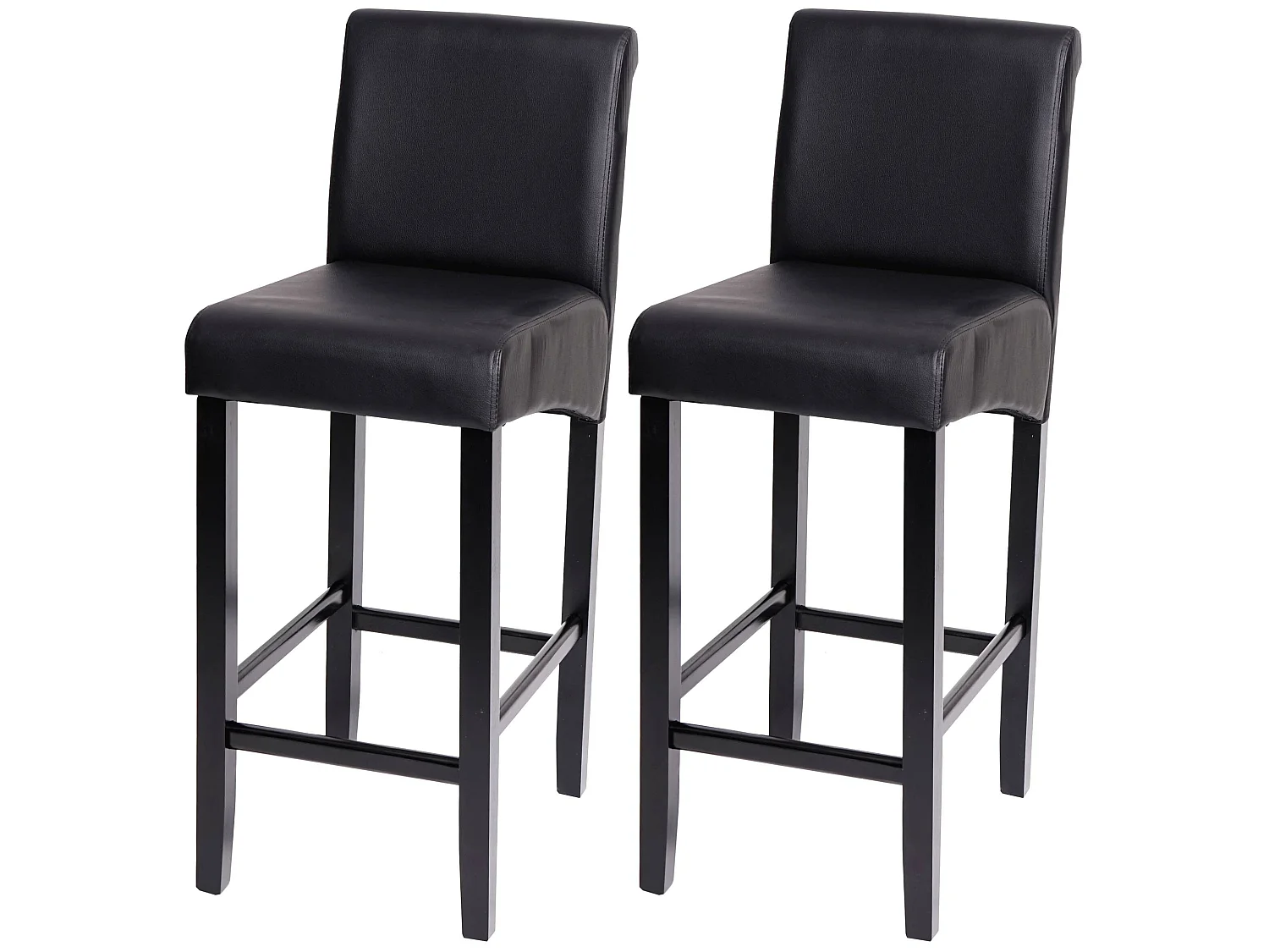Tabouret de bar MCW-C33 (lot de 2),  similicuir, noir mat, pieds foncés