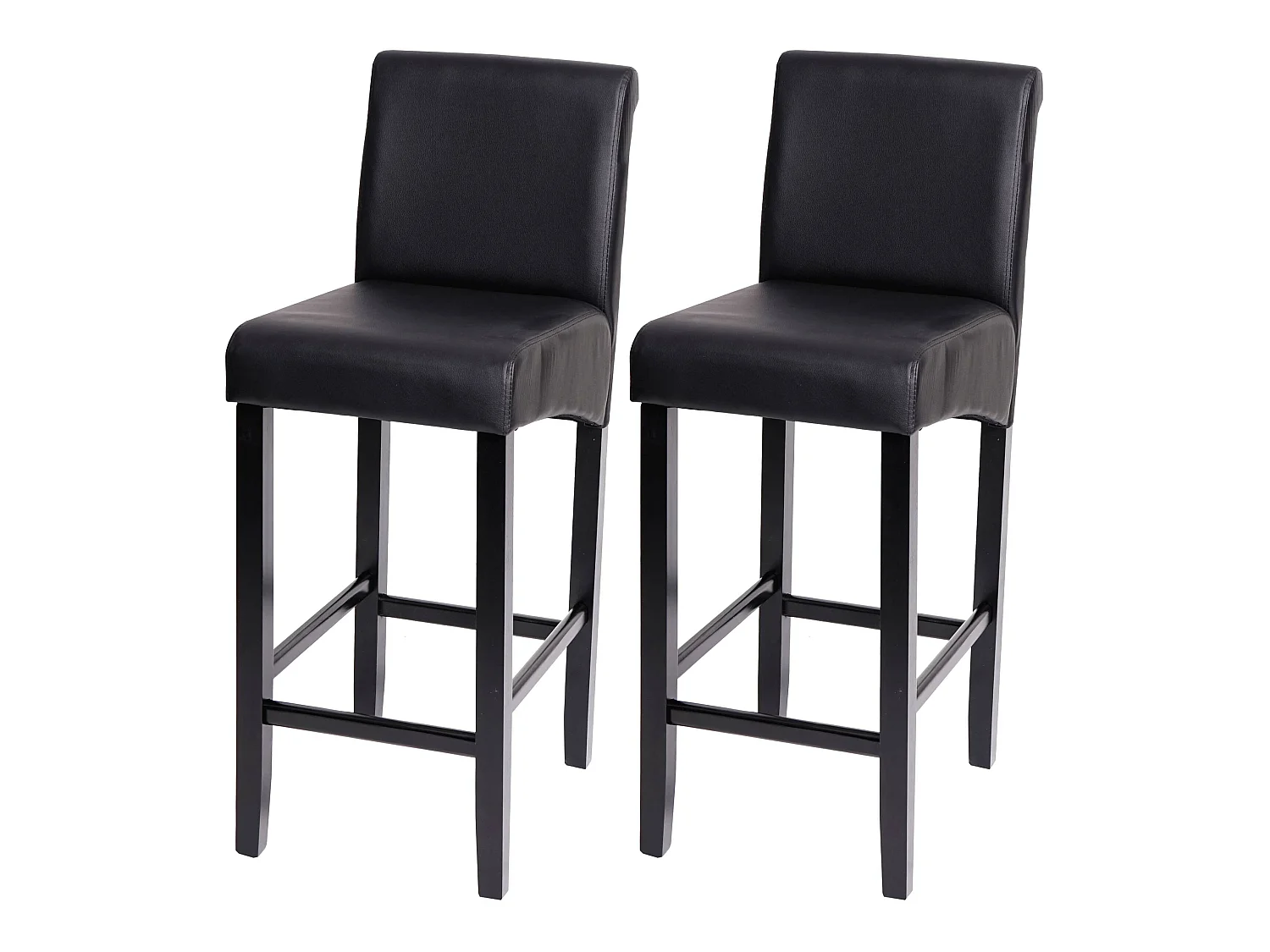 Tabouret de bar MCW-C33 (lot de 2),  similicuir, noir mat, pieds foncés