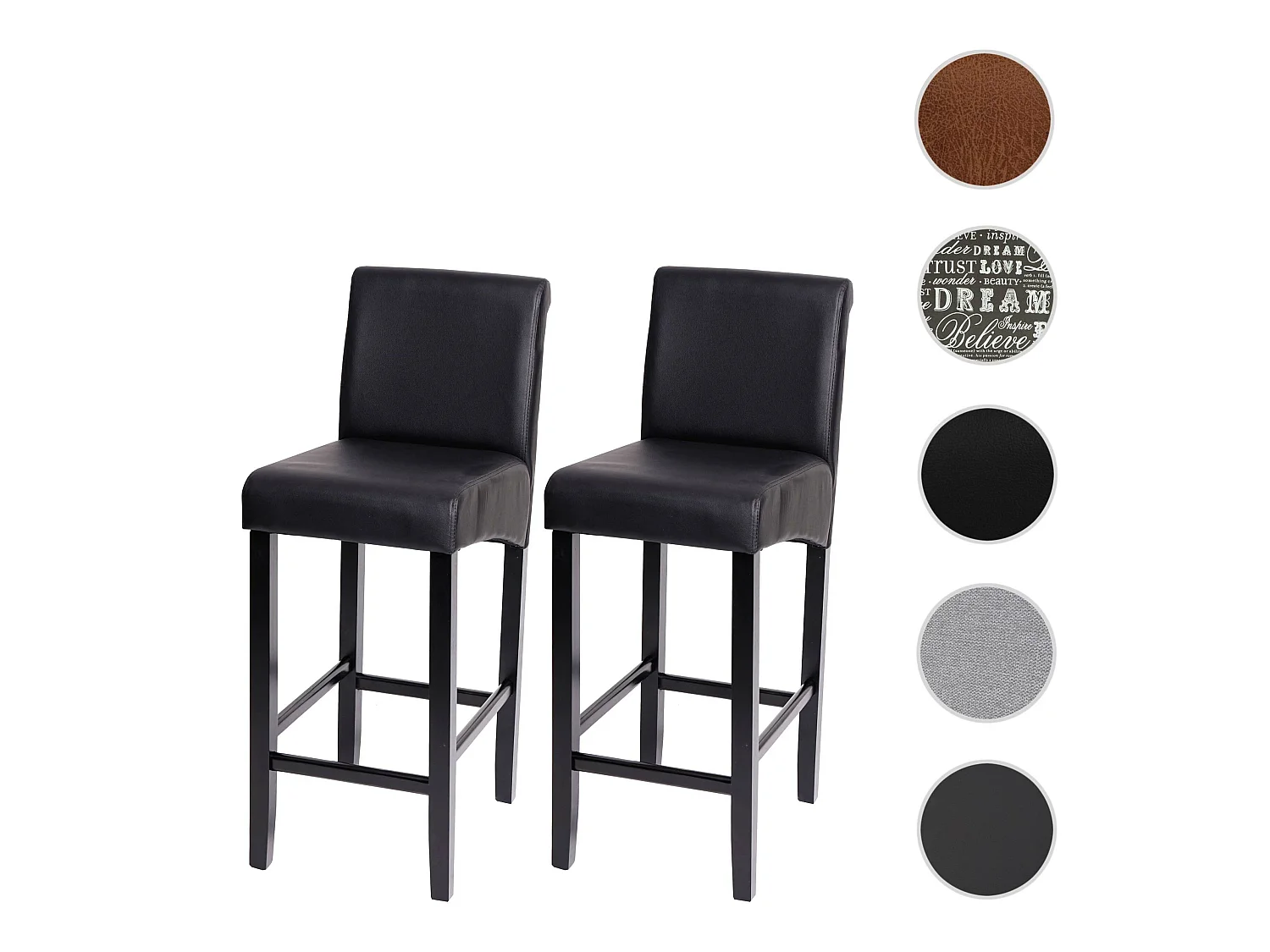 Barkruk MCW-C33 (set van 2),  zwart mat, donkere poten, kunstleer