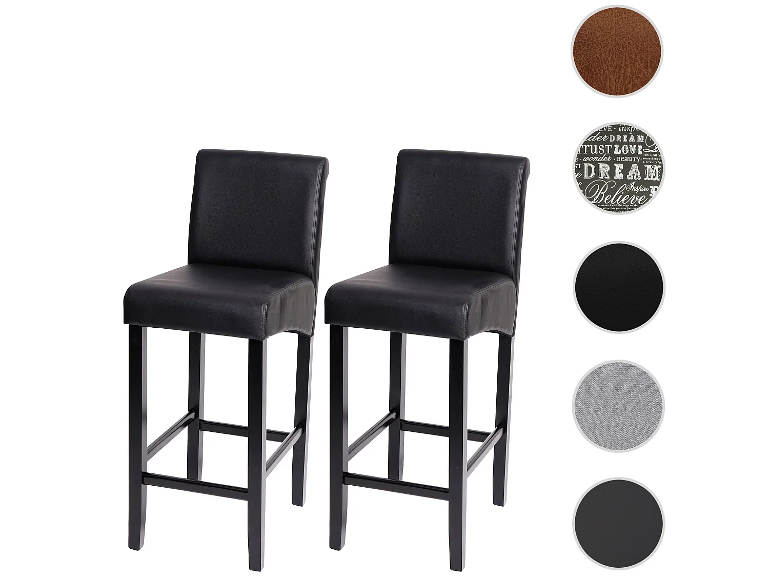 Barkruk MCW-C33 (set van 2),  zwart mat, donkere poten, kunstleer