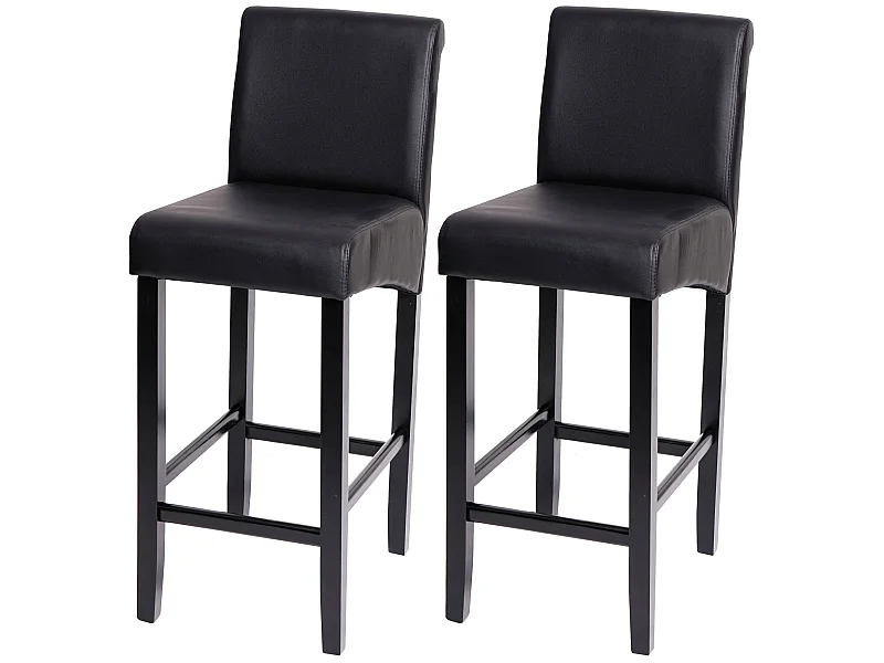 Tabouret de bar MCW-C33 (lot de 2),  similicuir, noir mat, pieds foncés
