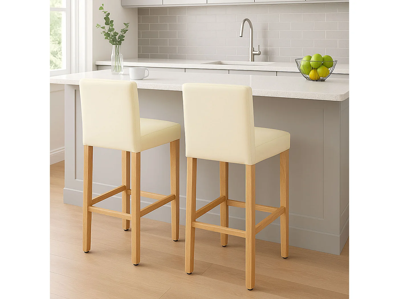 Barkruk Cesena (set van 2),  crème, lichtgekleurde poten