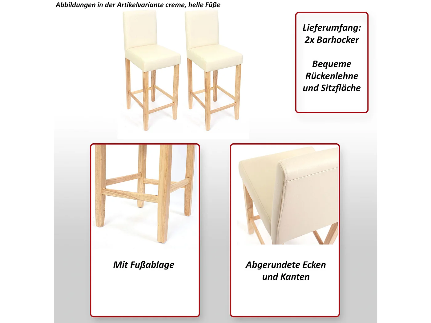 Barkruk Cesena (set van 2),  crème, lichtgekleurde poten