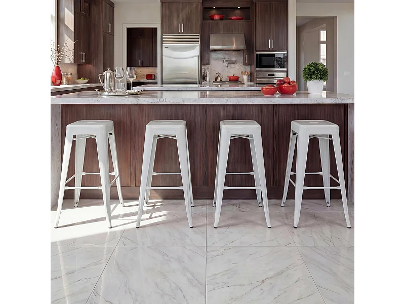 Set 4x sgabelli da bar MCW-A73 design moderno impilabile metallo bianco