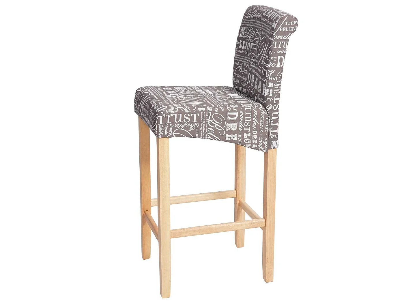Tabouret de bar MCW-C33,  écriture, gris, pieds clairs, tissu/textile