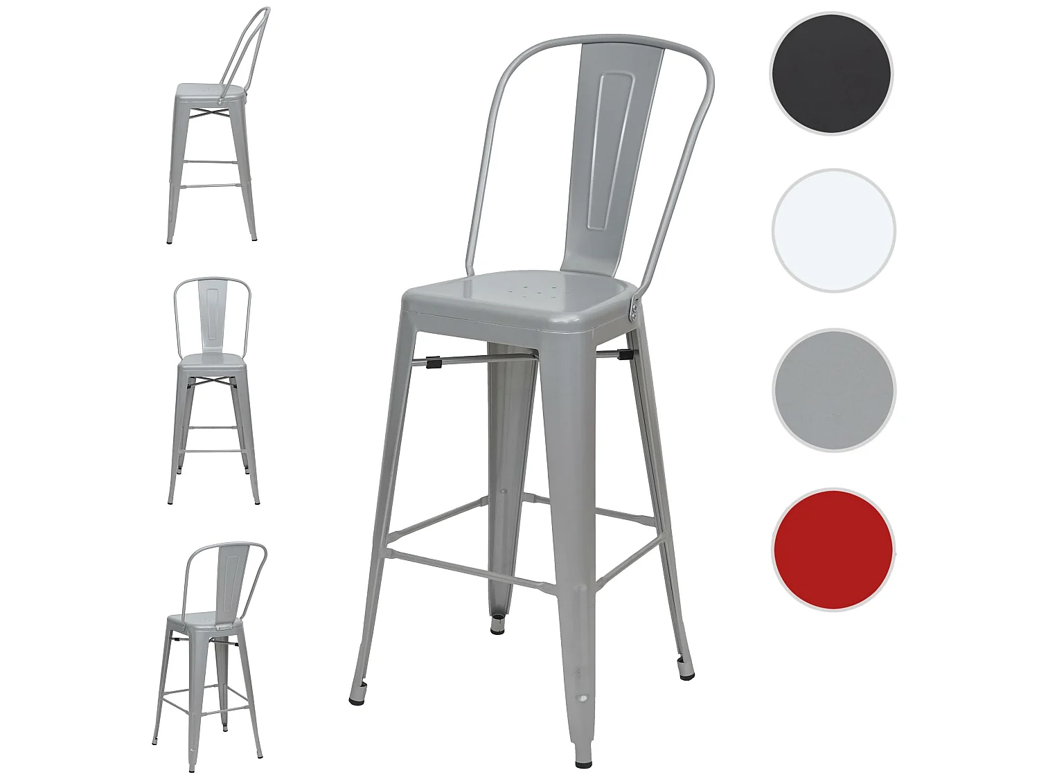 Tabouret de bar MCW-A73 Métal (lot de 4),  gris