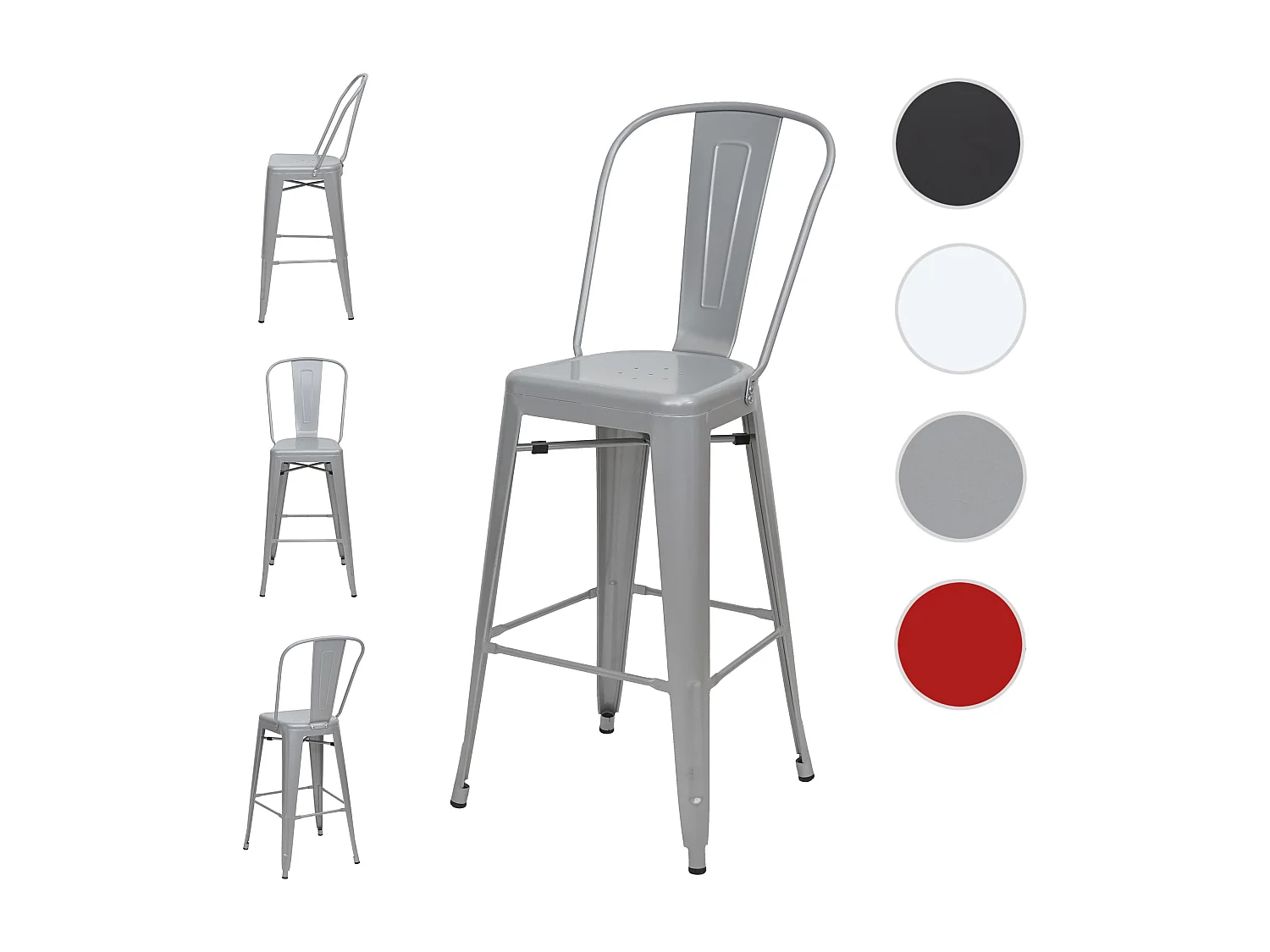 Metalowy stołek barowy MCW-A73 (zestaw 4 sztuk),  szary