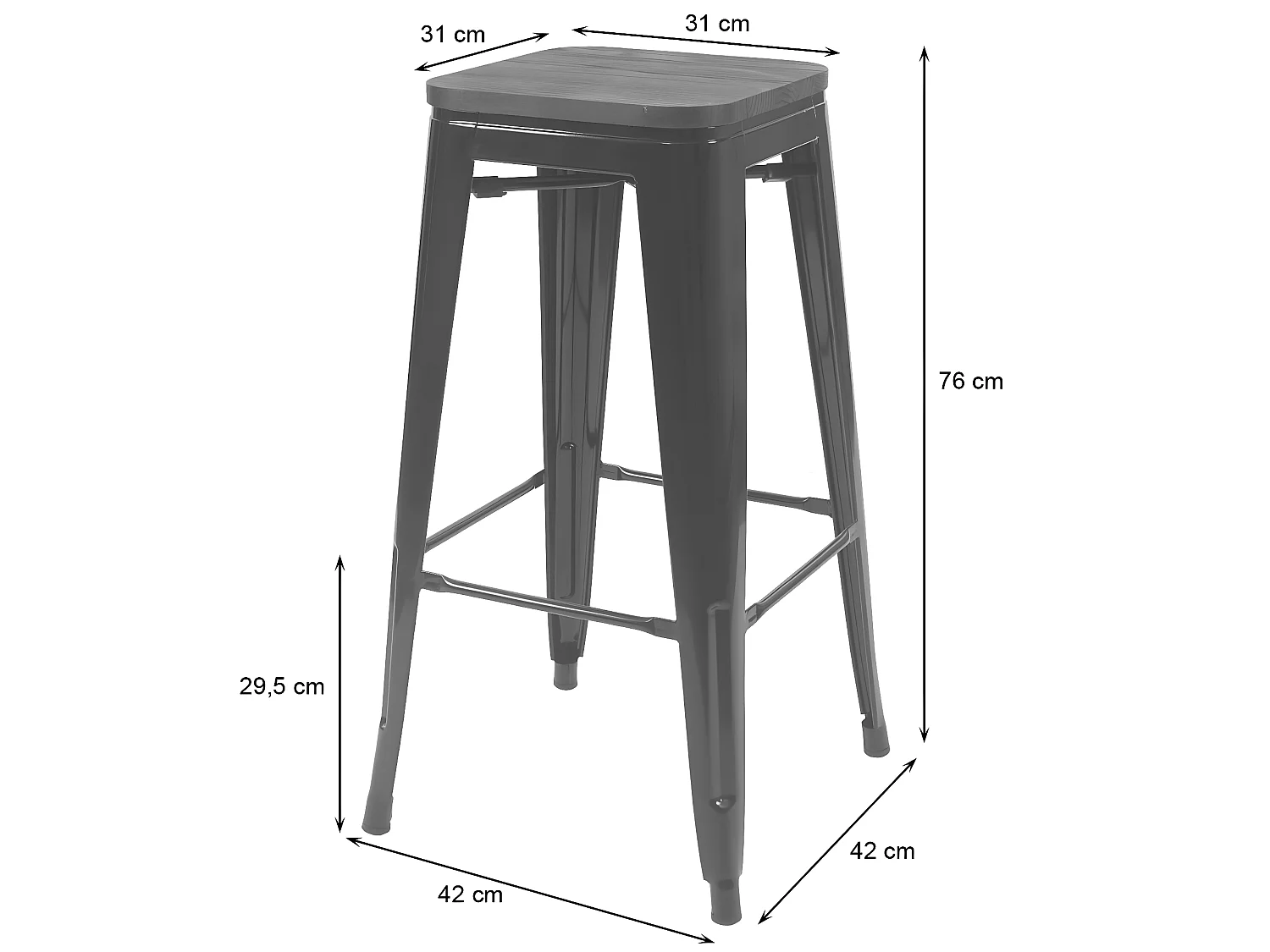 Taburete de bar MCW-A73 Metal apilable,  negro