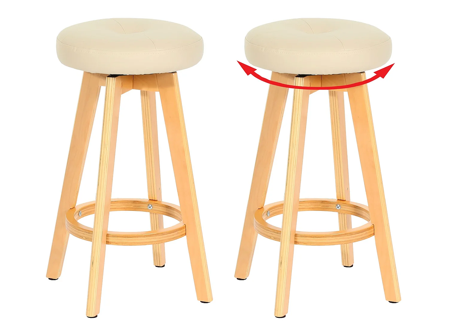 Tabouret de bar Boras (lot de 2) pivotant,  crème, pieds clairs