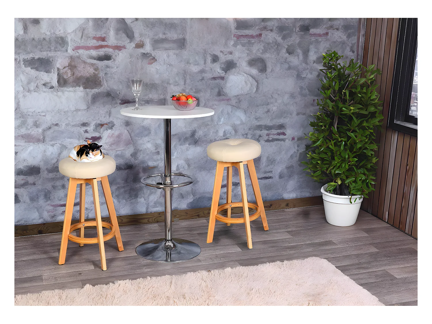 Tabouret de bar Boras (lot de 2) pivotant,  crème, pieds clairs