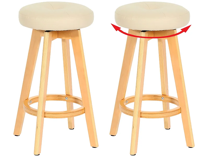 Tabouret de bar Boras (lot de 2) pivotant,  crème, pieds clairs