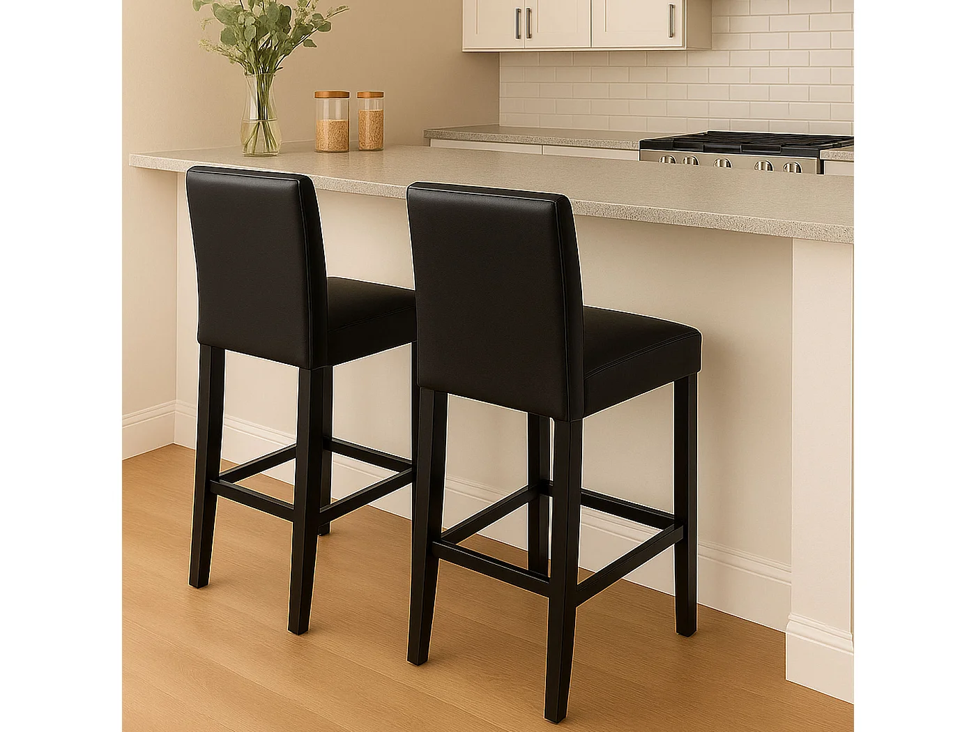 Barkruk Cesena (set van 2),  zwart, donkere poten