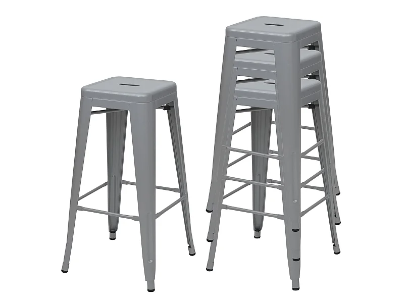 MCW-A73 banco de bar em metal (conjunto de 4),  cinzento