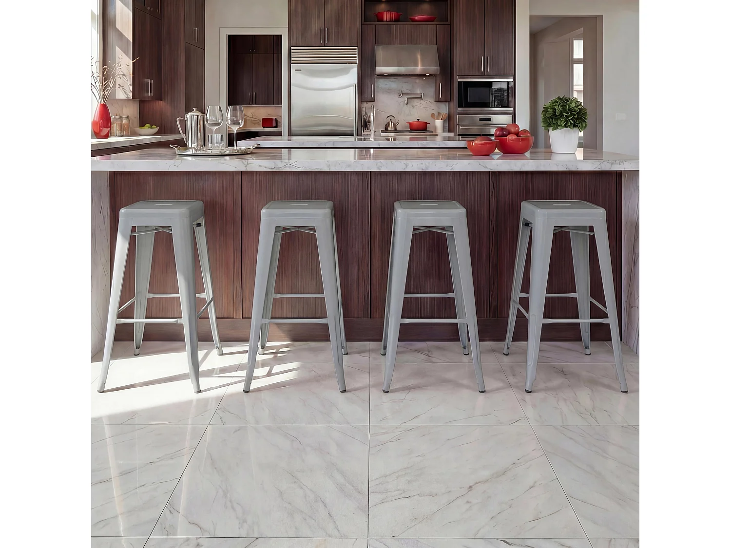 Barkruk MCW-A73 metaal (set van 4),  grijs