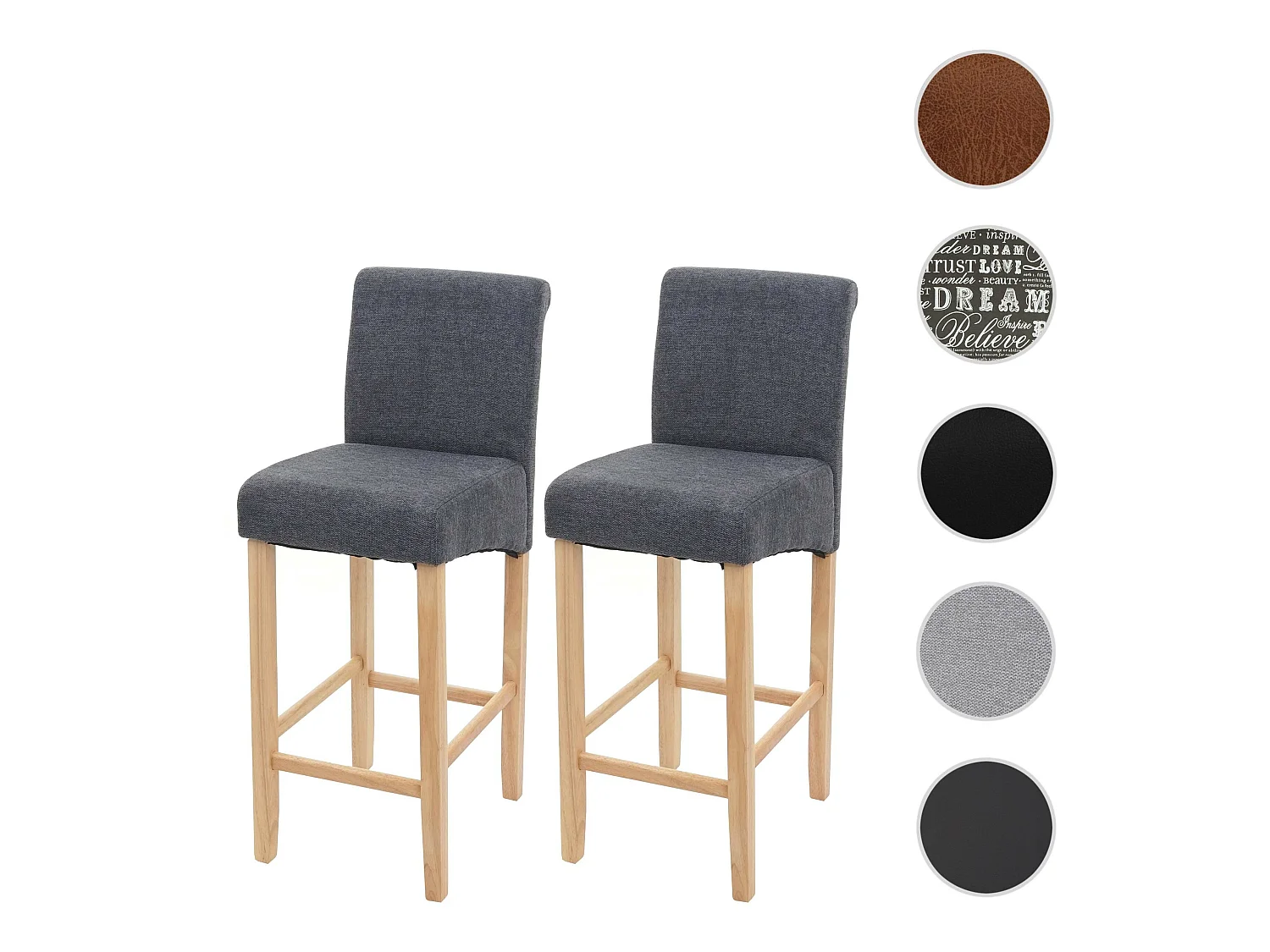 Barkruk MCW-C33 (set van 2),  donkergrijs, lichte poten, stof/textiel