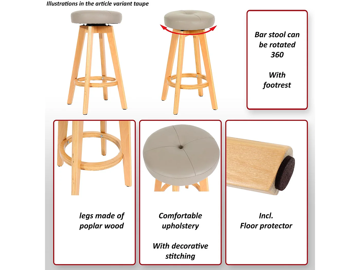 Tabouret de bar Boras pivotant,  noir, pieds clairs