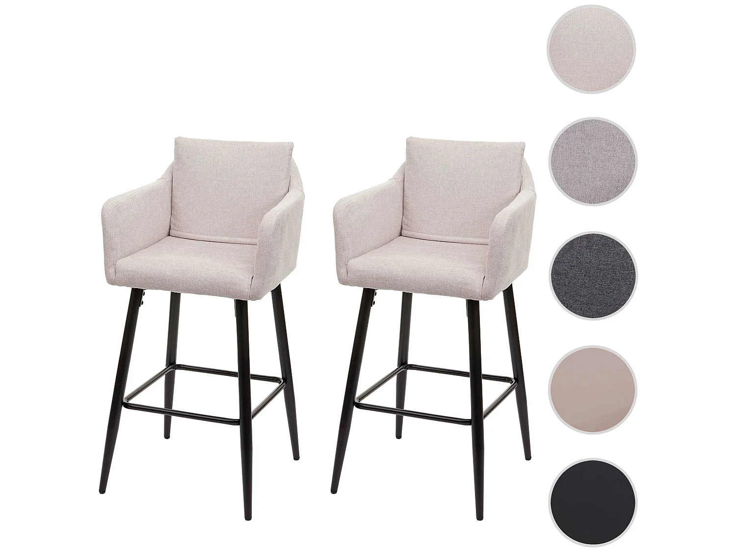 Tabouret de bar MCW-H93 (lot de 2),  tissu/textile crème-beige