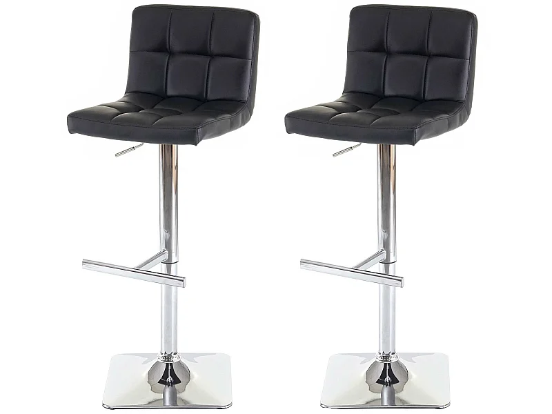 Tabouret de bar Cadiz (lot de 2),  noir, similicuir, pied en acier chromé