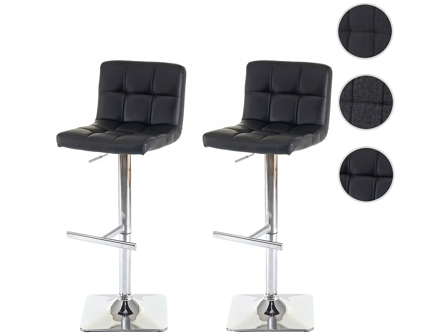 Barkruk Cadiz (set van 2),  kunstleer zwart, chromen onderstel