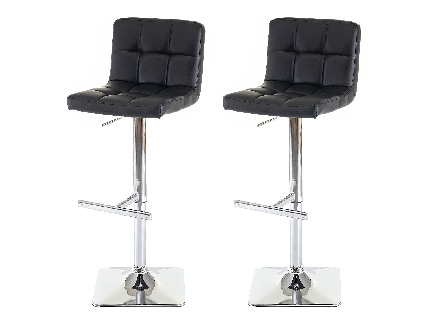 Tabouret de bar Cadiz (lot de 2),  noir, similicuir, pied en acier chromé