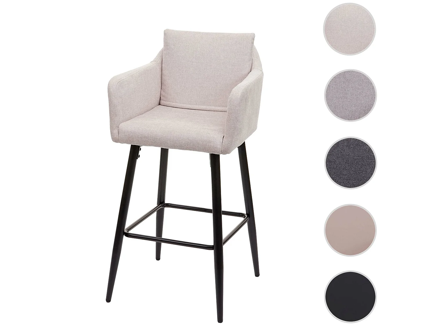 Taburete de bar MCW-H93,  tela/textil crema-beige