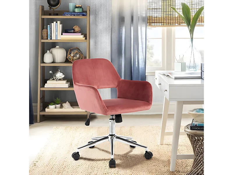 Sedia da ufficio scandinava in velluto rosa girevole girevole con braccioli, regolabile in altezza 55*56*75-85cm