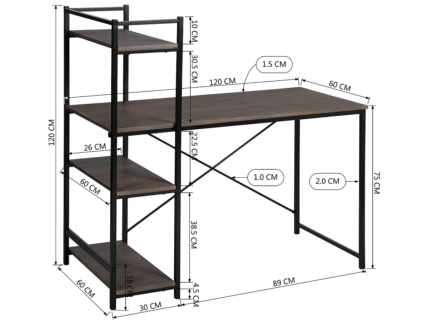 Bureau Informatique Avec Rangement 4 étagères