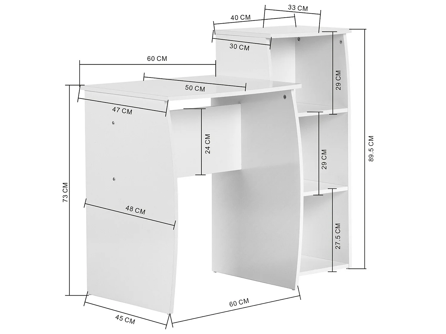 Ensemble bureau et étagère pour enfants, planches en bois avec PVC blanc, 60x50x73 cm