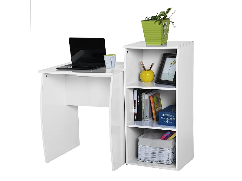 Conjunto de escritorio y estantería infantil, tablones de madera con PVC blanco, 60x50x73cm