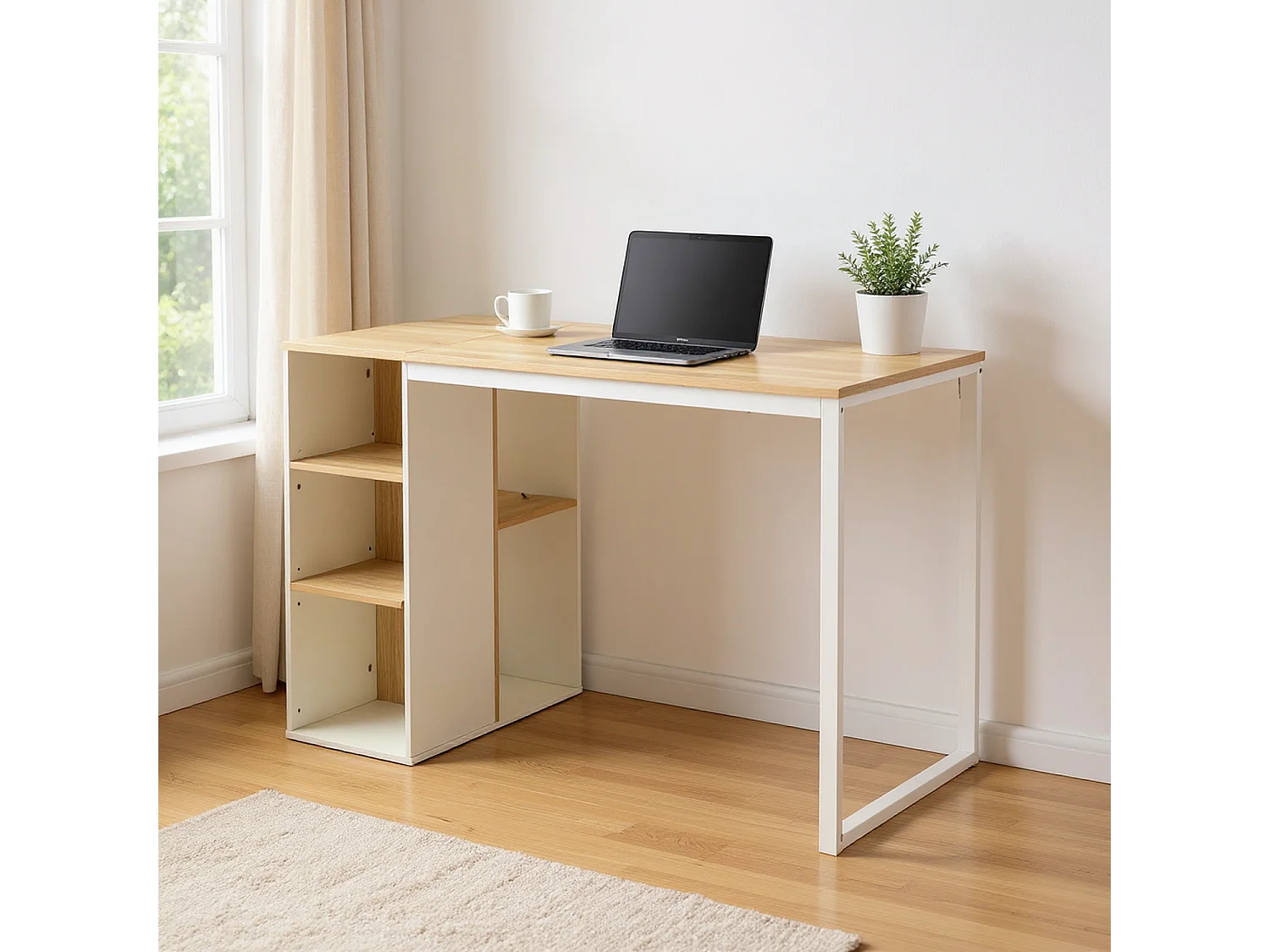 URBAN MEUBLE Bureau moderne avec cinq étagères blanc et bois de chêne