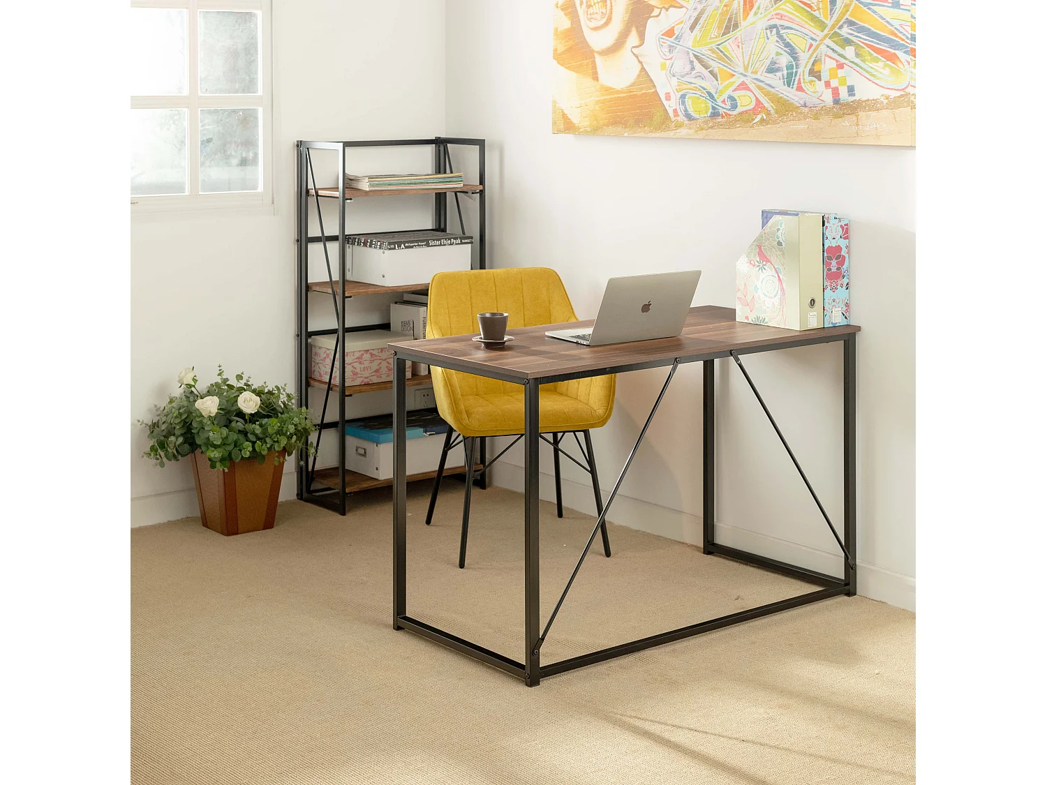Bureau scandinave bois chêne pied noir 120x60 cm
