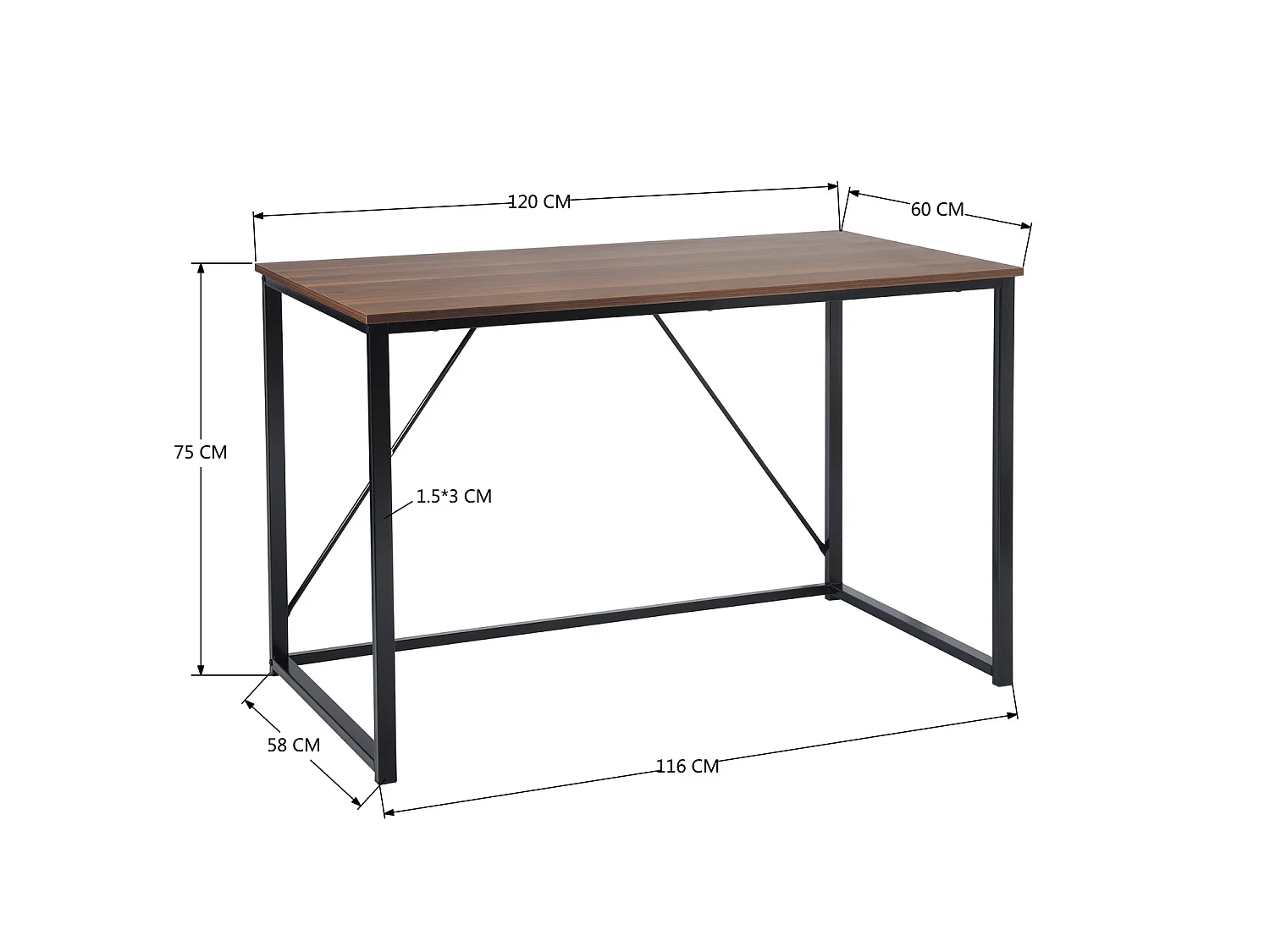 Bureau scandinave bois chêne pied noir 120x60 cm