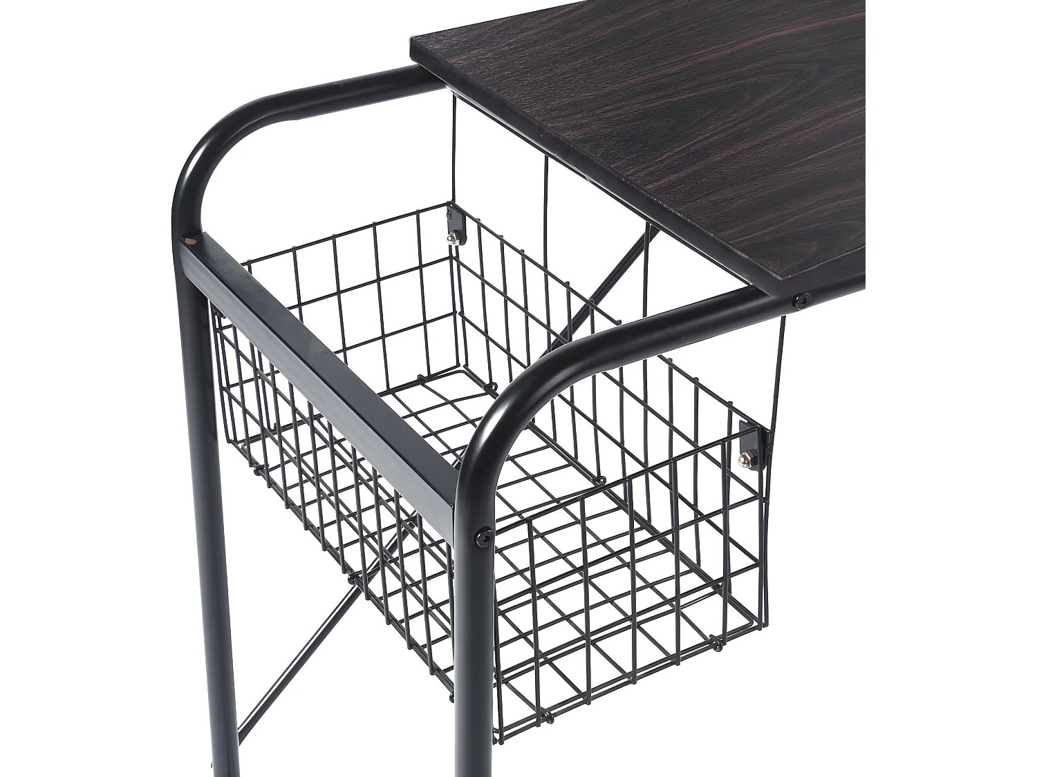 Bureau hêtre bois 1 panier métallique noir noyer