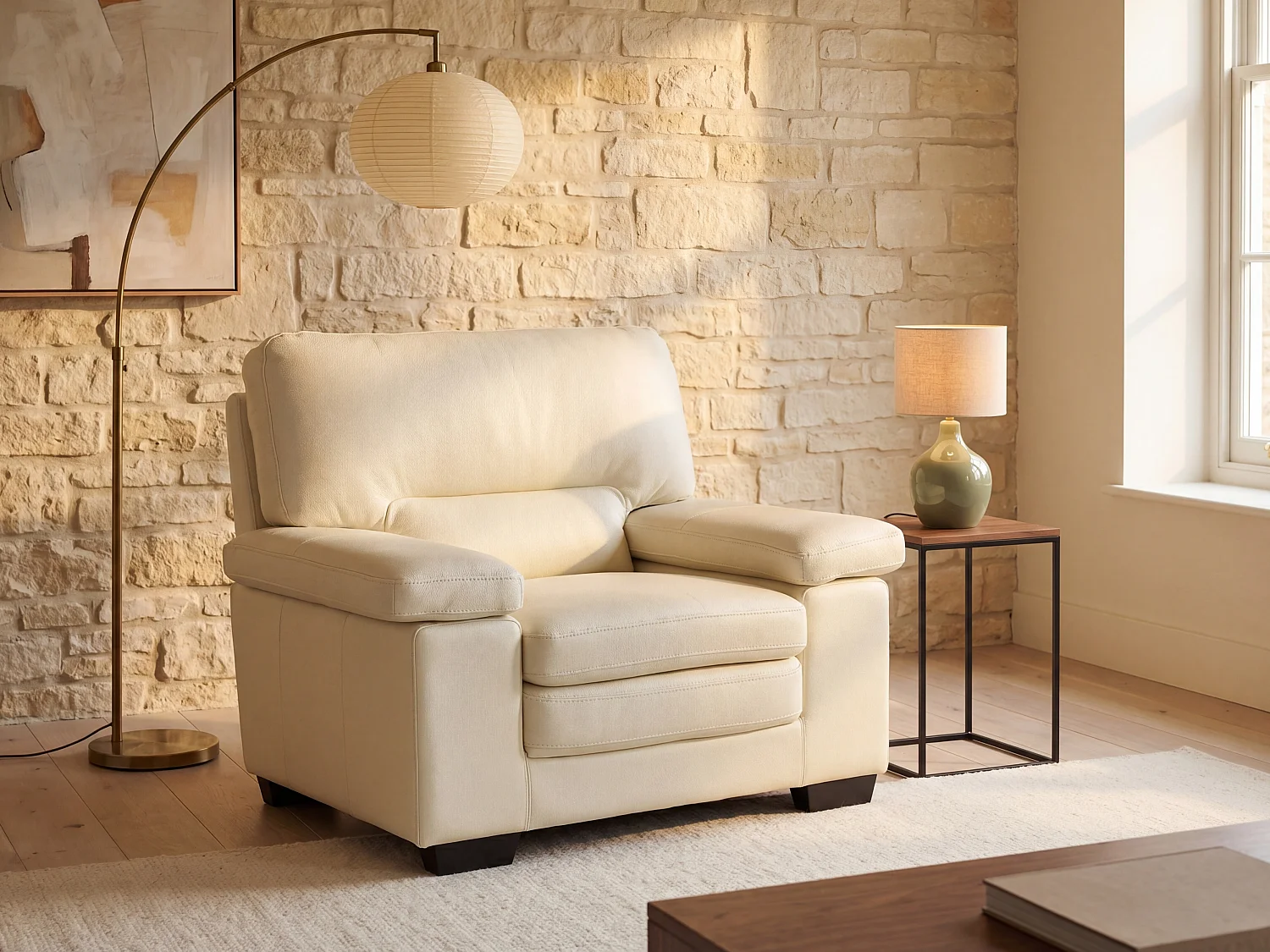 Elfenben bøffelskinn lenestol MIMAS II