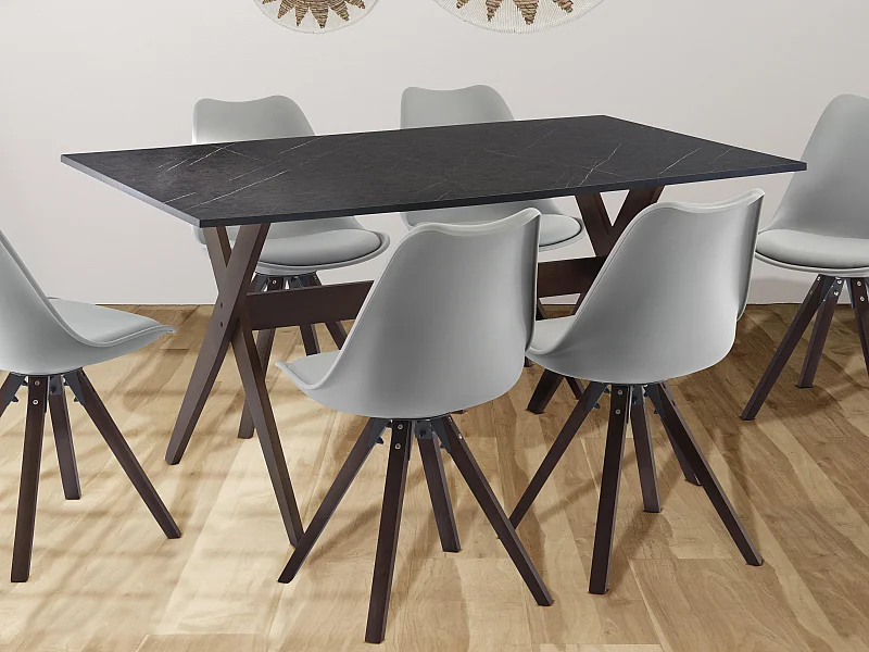 Mesa de comedor 6 comensales de MDF y haya - Antracita y natural oscuro - SERANI