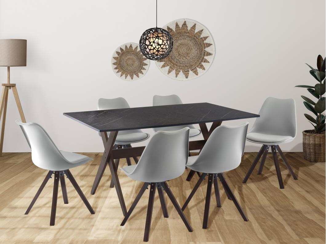 Eettafel 6 plaatsen van mdf en beuken - Antraciet en donker naturel - SERANI