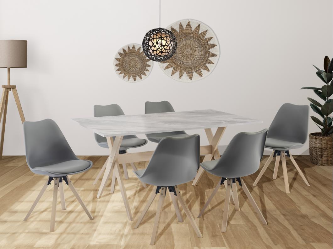Tavolo da pranzo 6 coperti in MDF e Faggio Bianco e Naturale chiaro - SERANI