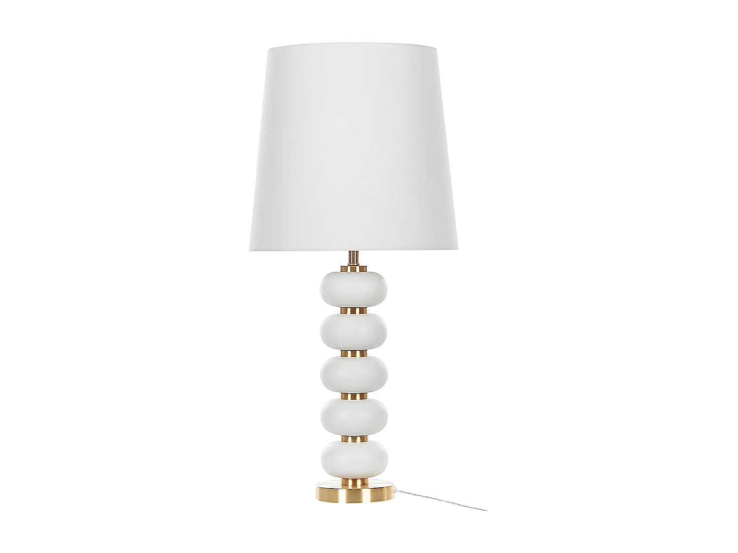 Moderne Tischleuchte Stahlsockel Stoff-Lampenschirm 80 cm weiß / gold Frio