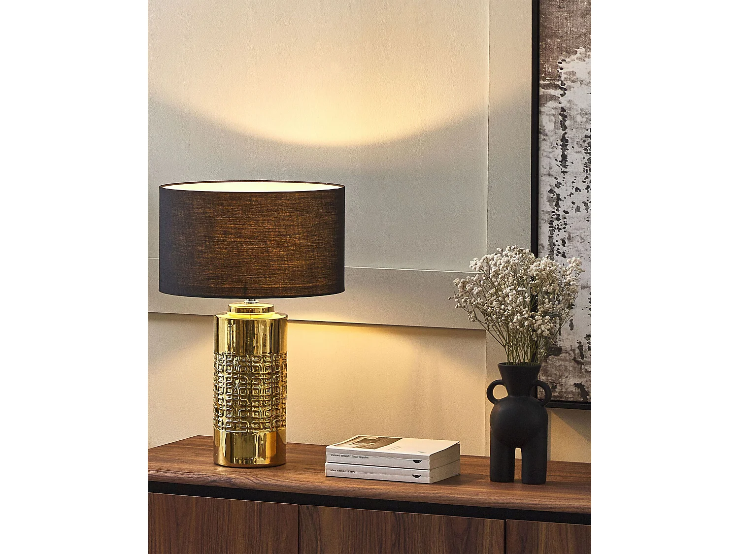 Candeeiro de mesa em cerâmica dourado e preto 48 cm CIMARRON