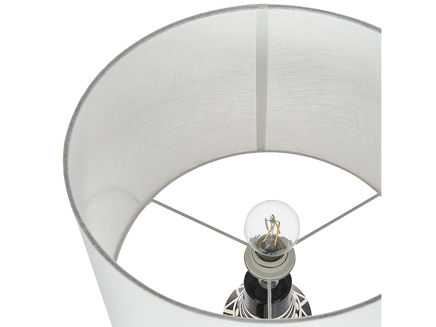 Tischlampe mit Keramikfuß Ethnomotiv in Schwarz und Weiß 68 cm Shabelle