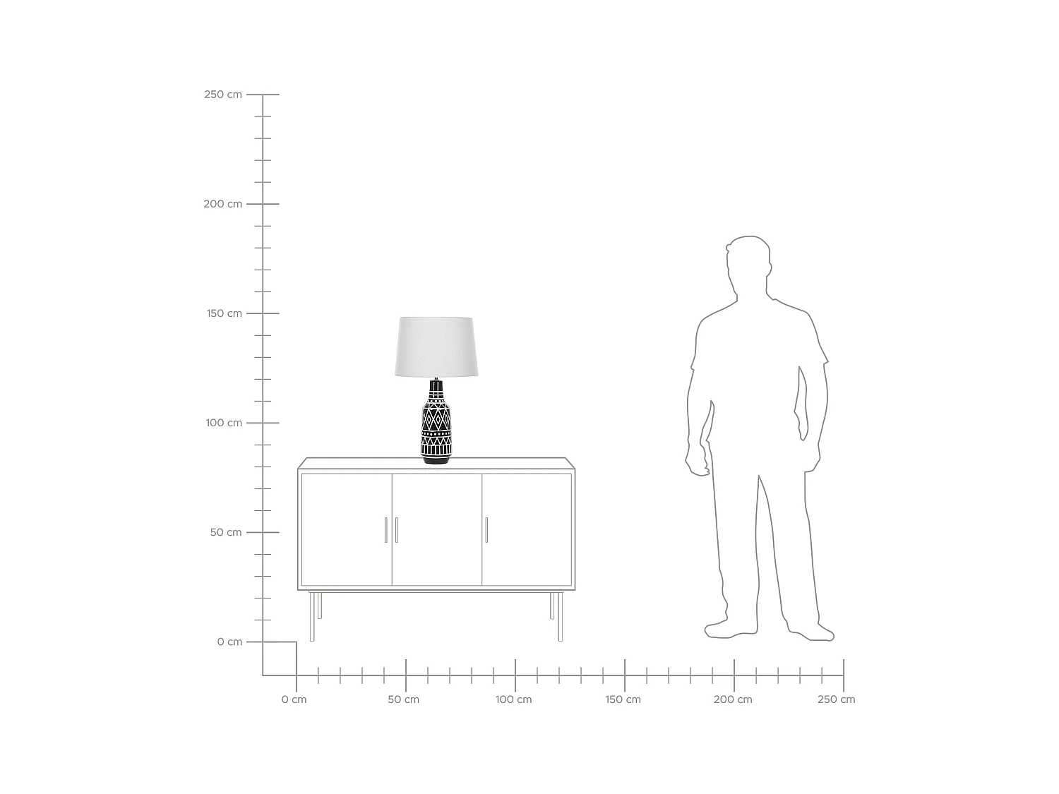 Tischlampe mit Keramikfuß Ethnomotiv in Schwarz und Weiß 68 cm Shabelle
