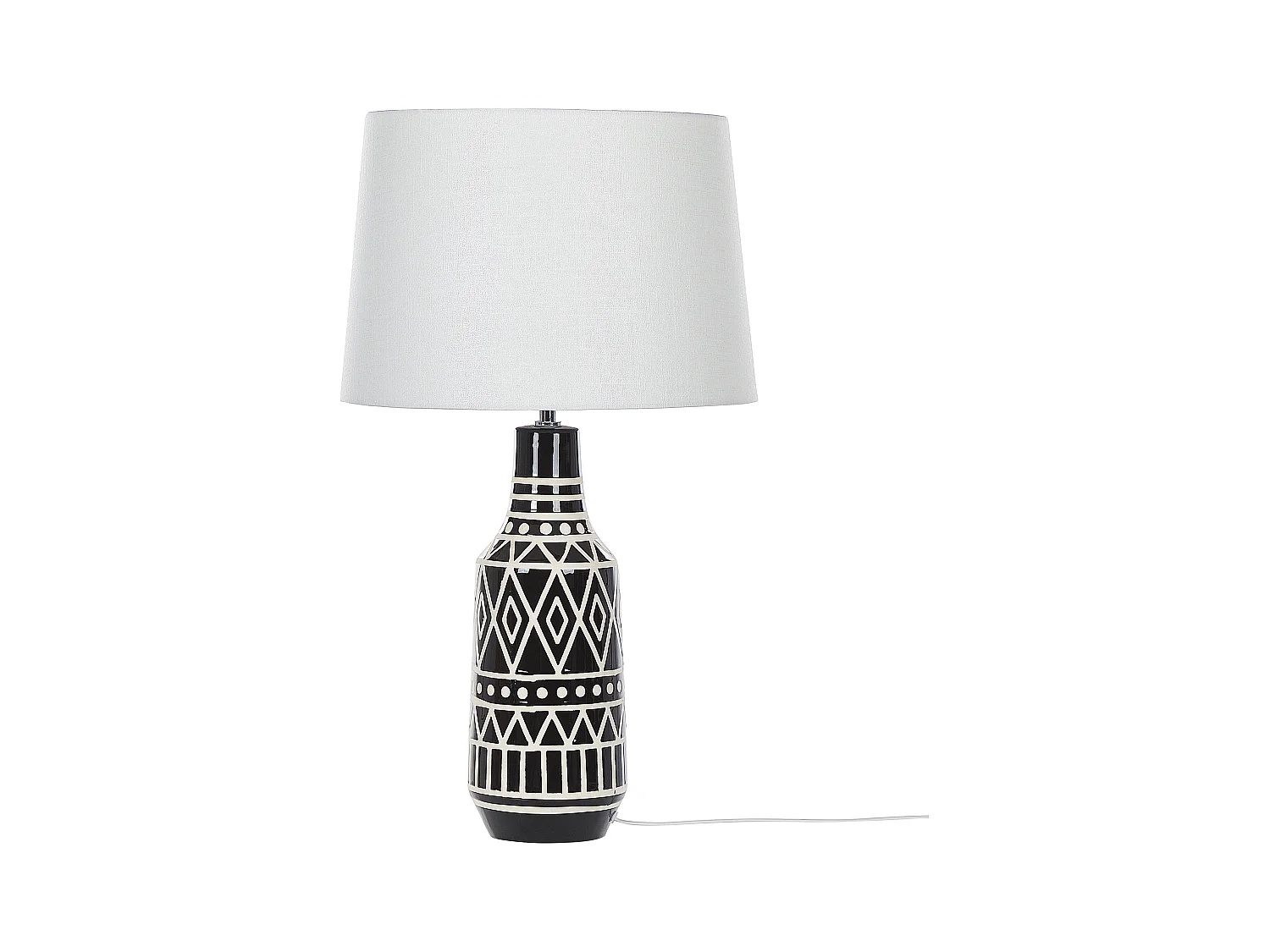 Tischlampe mit Keramikfuß Ethnomotiv in Schwarz und Weiß 68 cm Shabelle