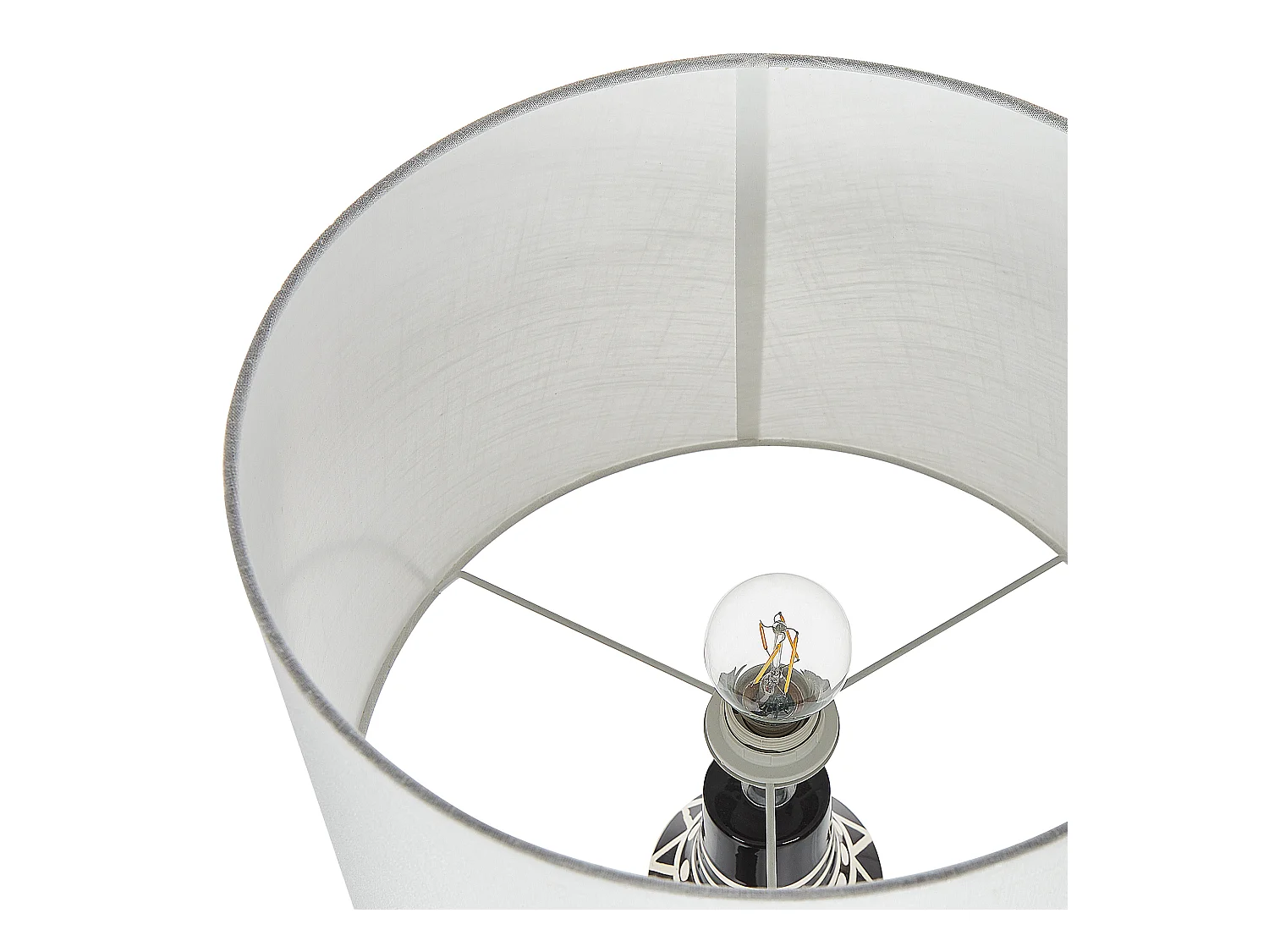 Tischlampe mit Keramikfuß Ethnomotiv in Schwarz und Weiß 68 cm Shabelle