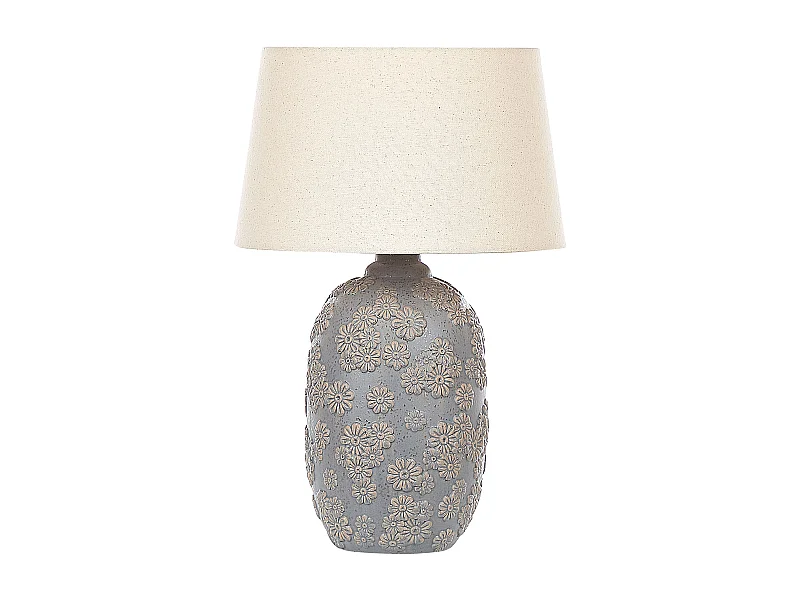 Tischlampe 46 cm Keramik grau Stoffschirm beige Kabel mit Schalter Ferrey